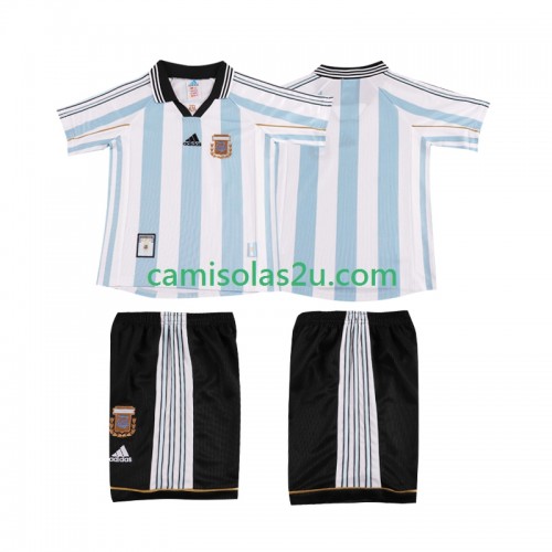 Camisolas de futebol Argentina Retro Criança Equipamento Principal 1998 Manga Curta Camisolas de futebol Argentina Retro Criança Equipamento Principal 1998 Manga Curta